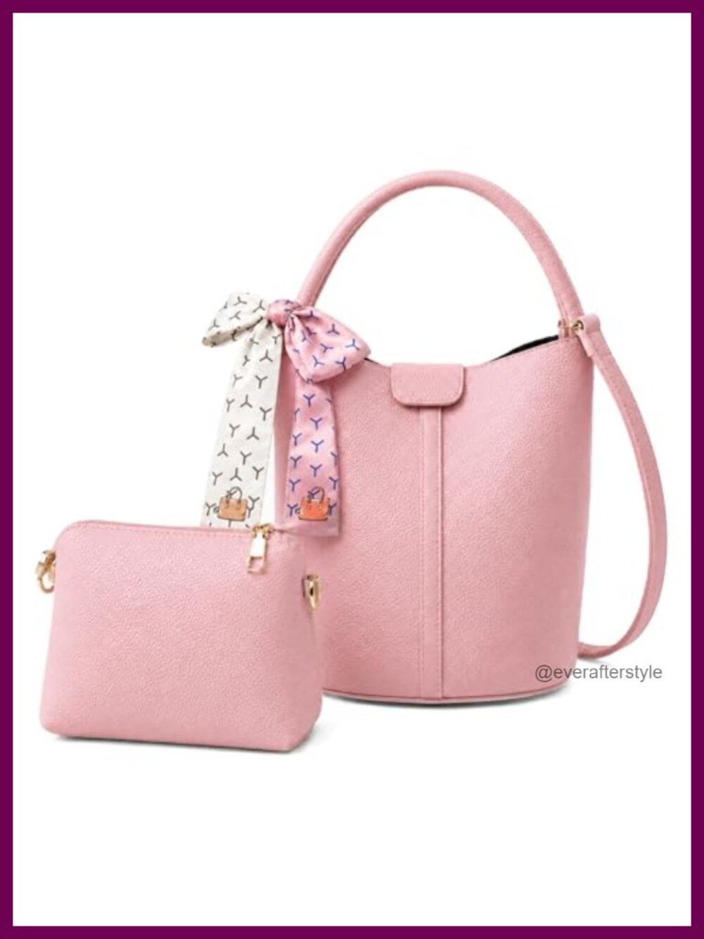 Vegan Leather Bucket Bag Crossbody Purse Removable Strap Mini Handbag